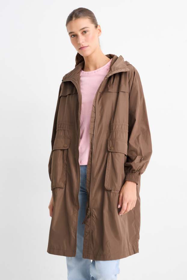 Women - Parka with hood - water-repellent - brown