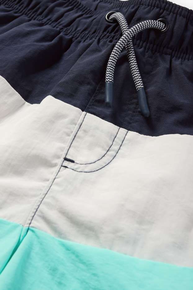 Kinder Buben - Badeshorts - gestreift - dunkelblau
