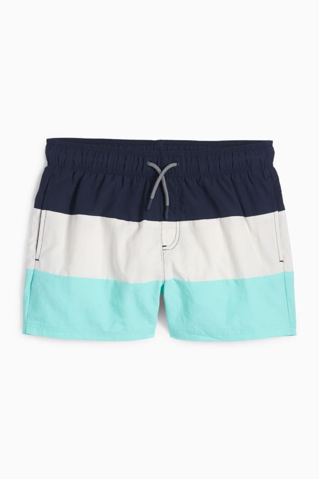 Kinder Buben - Badeshorts - gestreift - dunkelblau