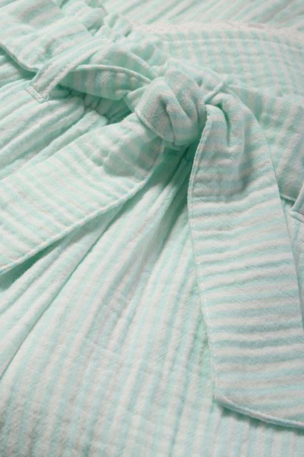 Děti - dívky - Plátěné kalhoty - pruhované - strukturované - tyrkysová