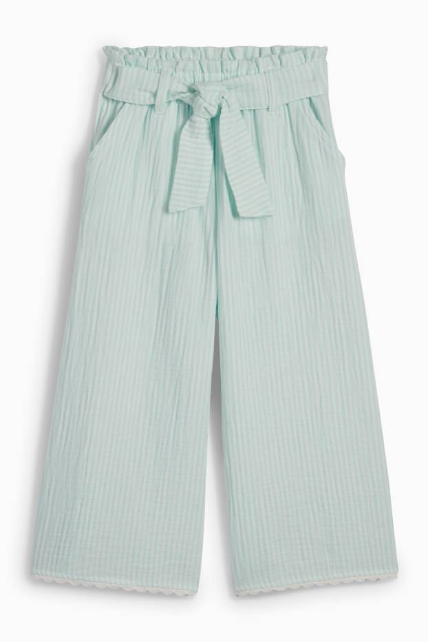Děti - dívky - Plátěné kalhoty - pruhované - strukturované - tyrkysová