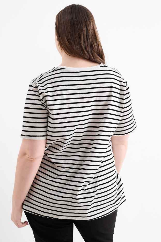 Kobiety - T-shirt z dekoltem w serek - LYCRA® - w paski - czarny / biały