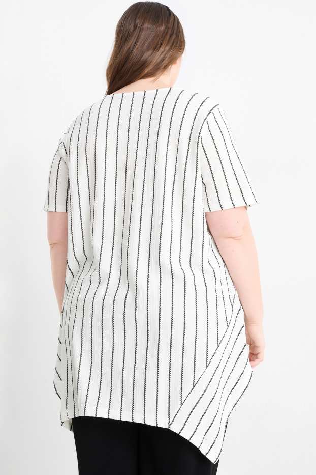 Women - T-shirt - striped - textured - black / white