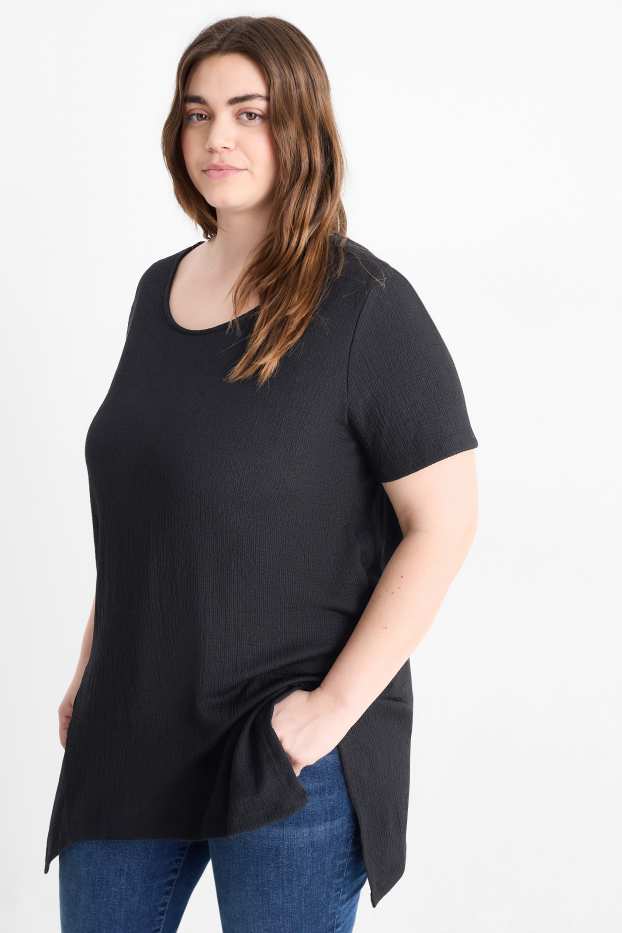 Femmes - T-shirt - texturé - noir