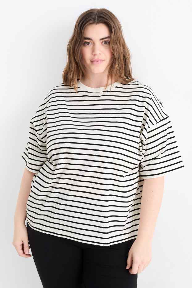 Femei - Tricou - regular fit - cu dungi - alb / negru