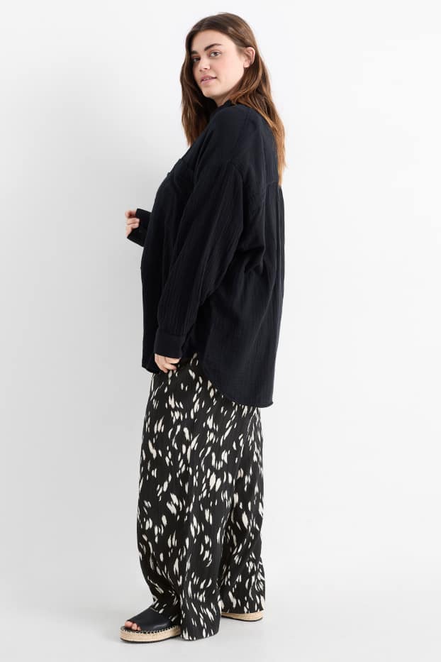 Femmes - Pantalon de toile - high waist - wide leg - à motif - noir