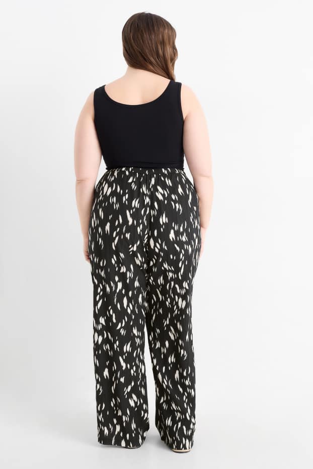 Femmes - Pantalon de toile - high waist - wide leg - à motif - noir