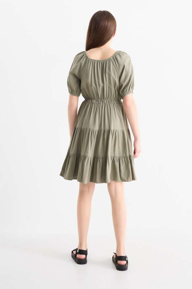 Kinder Mädchen - Kleid mit Leinen-Anteil - grün