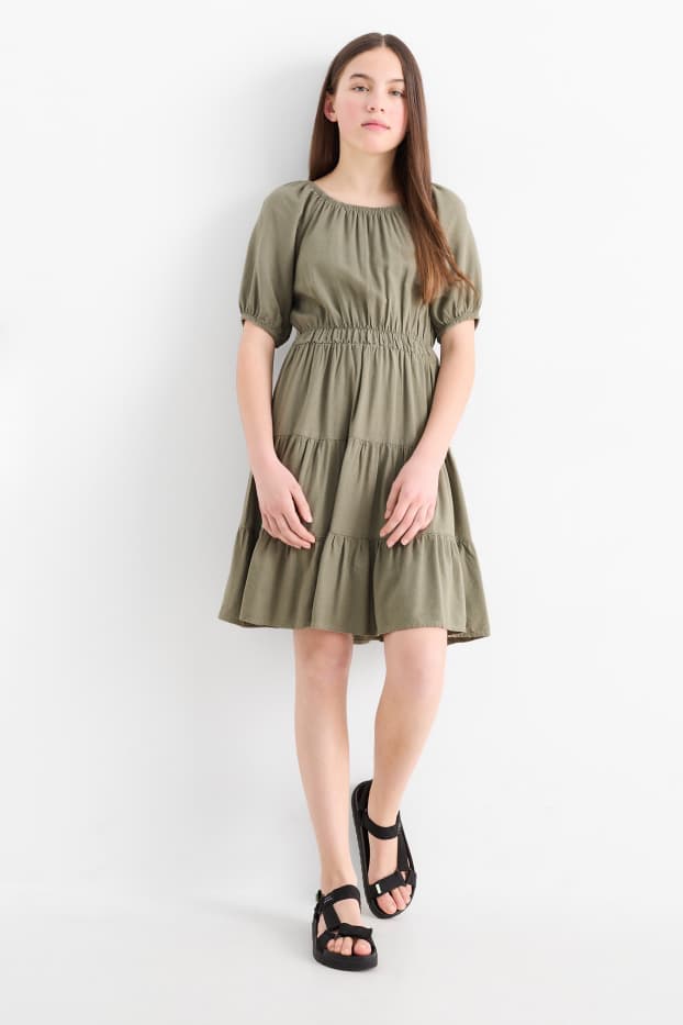 Kinder Mädchen - Kleid mit Leinen-Anteil - grün