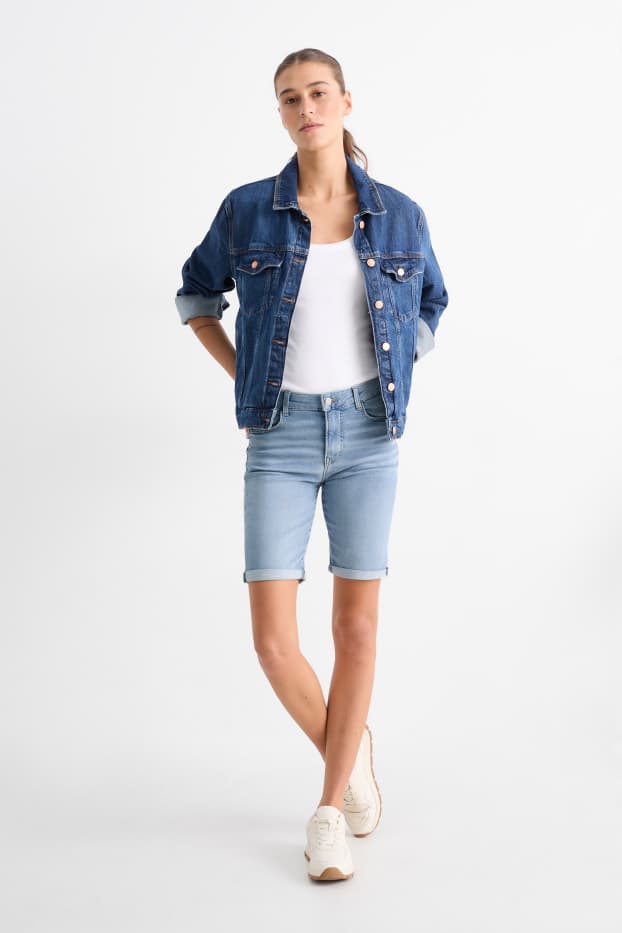 Dámské - Džínové bermudy - mid waist - LYCRA® - džíny - světle modré