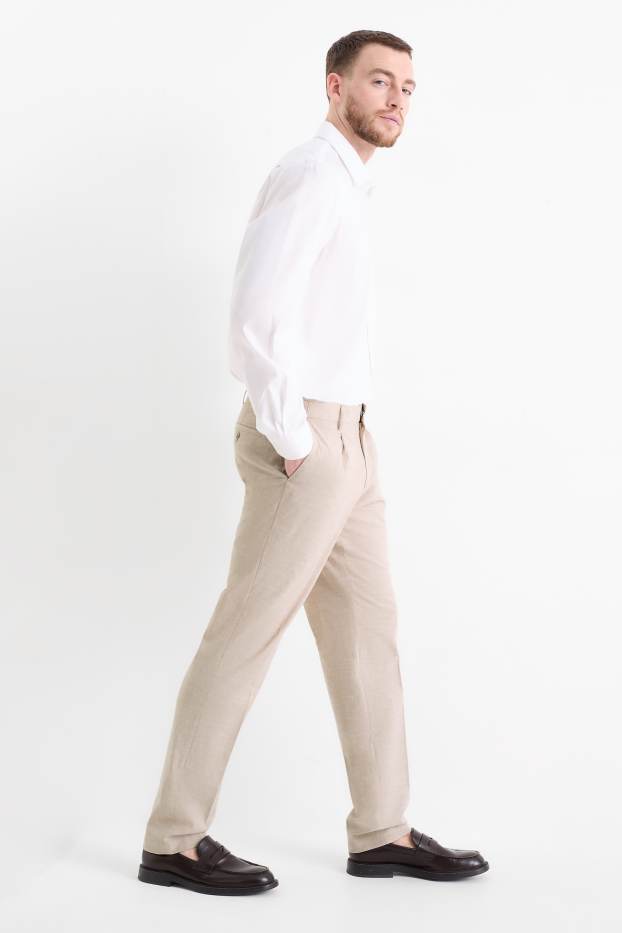 Hommes - Pantalon de costume avec teneur en lin - regular fit - extensible - beige clair