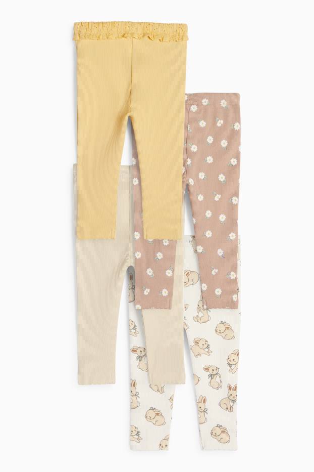 Baby Girls - Multipack of 4 - flowers and bunny rabbit - baby leggings - light beige