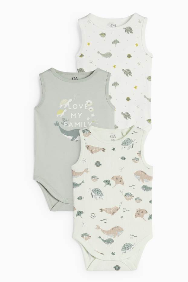 Unisex - Multipack 3 ks - motivy mořských živočichů - body pro miminka - mátově zelená