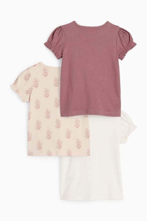 Baby: meisjes - Set van 3 - bloemetjes en wilde dieren - baby-T-shirt - roze