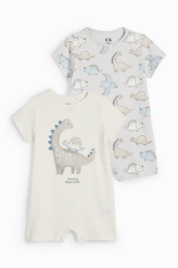Unisexe - Lot de 2 - dinosaures - pyjamas bébé - blanc crème