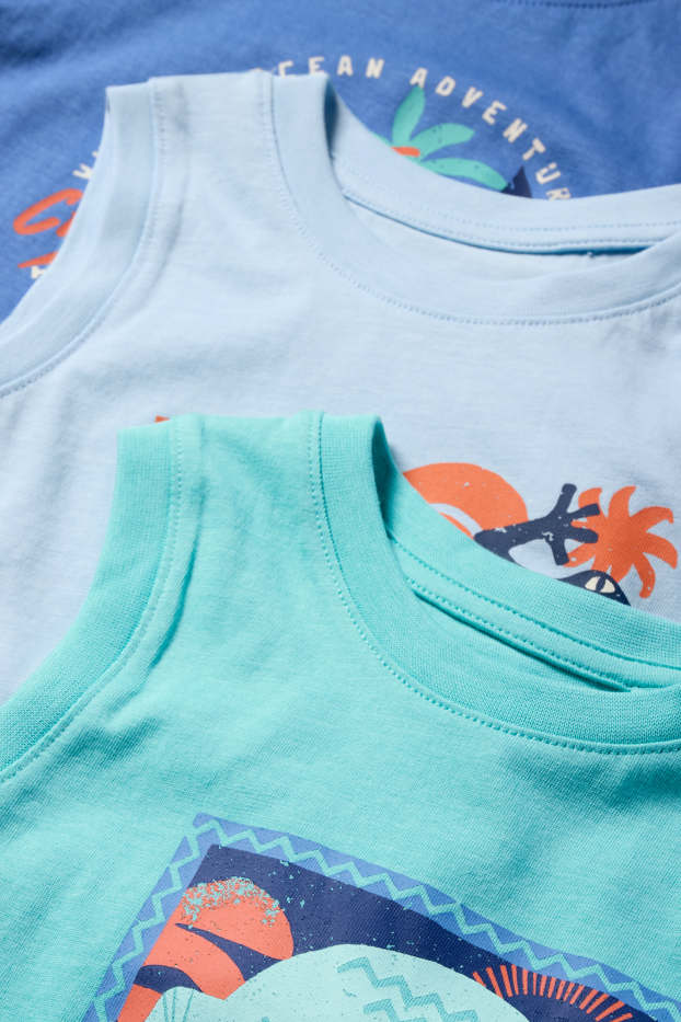 Kinder Buben - Multipack 3er - Gecko, Krokodil und Hai - Shorty-Pyjama - blau