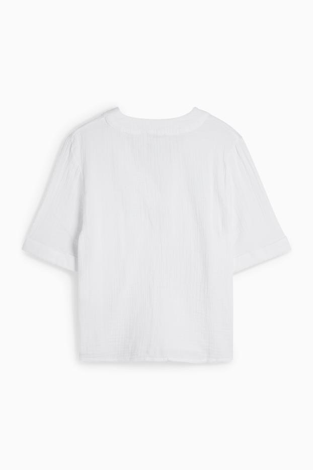 Women - V-neck muslin blouse - white