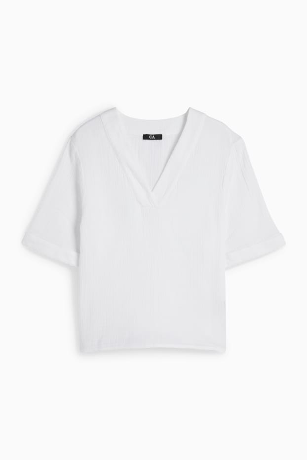 Women - V-neck muslin blouse - white