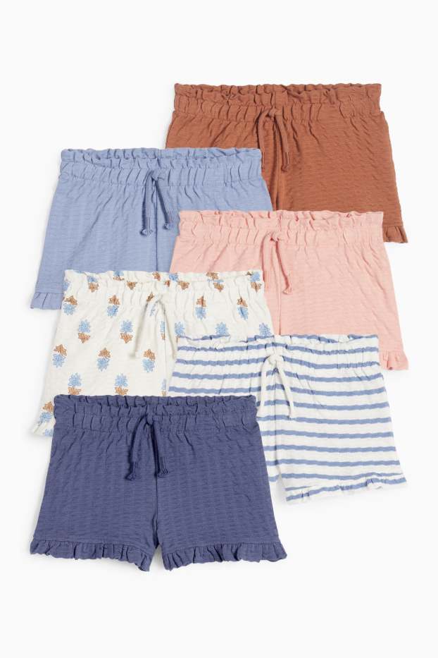 Kinder Mädchen - Multipack 6er - Blume - Shorts - strukturiert - braun