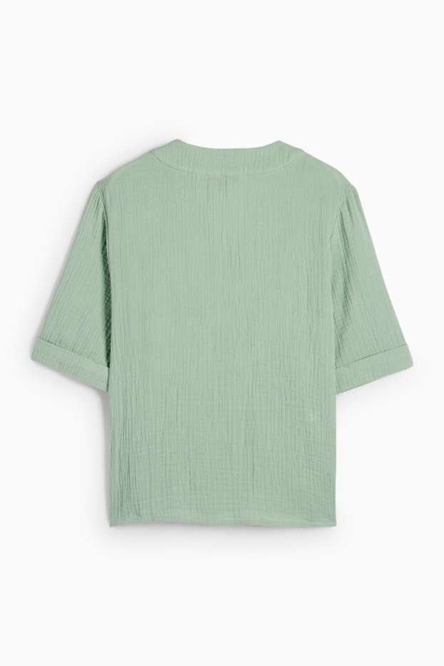 Women - V-neck muslin blouse - green
