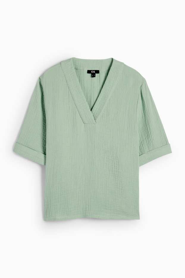 Women - V-neck muslin blouse - green