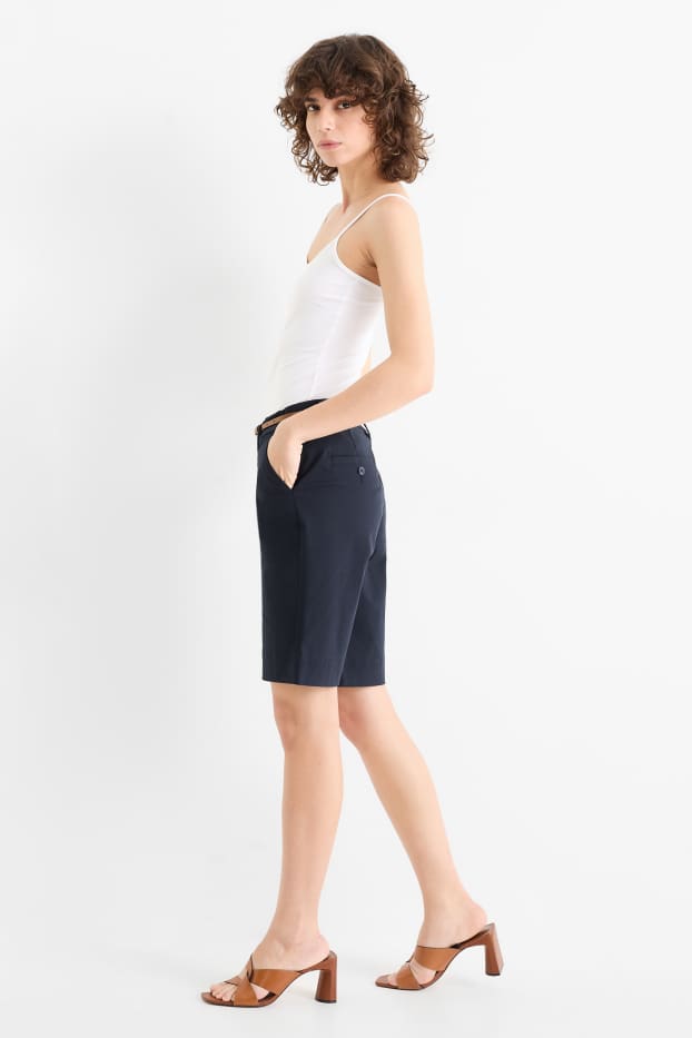 Damen - Bermudas mit Gürtel - Mid Waist - dunkelblau