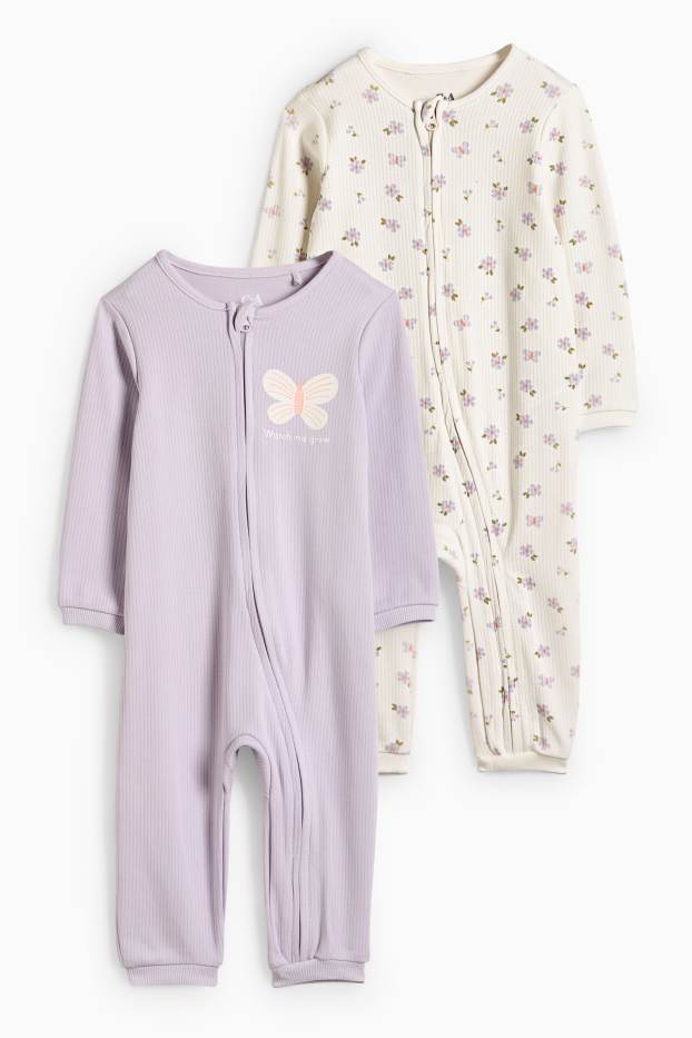 Baby Girls - Multipack of 2 - floral - baby sleepsuit - ribbed - light violet