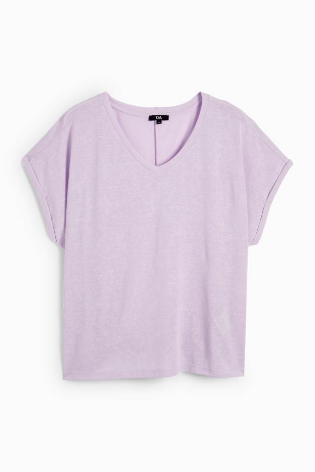 Femmes - T-shirt à col V - regular fit - violet clair