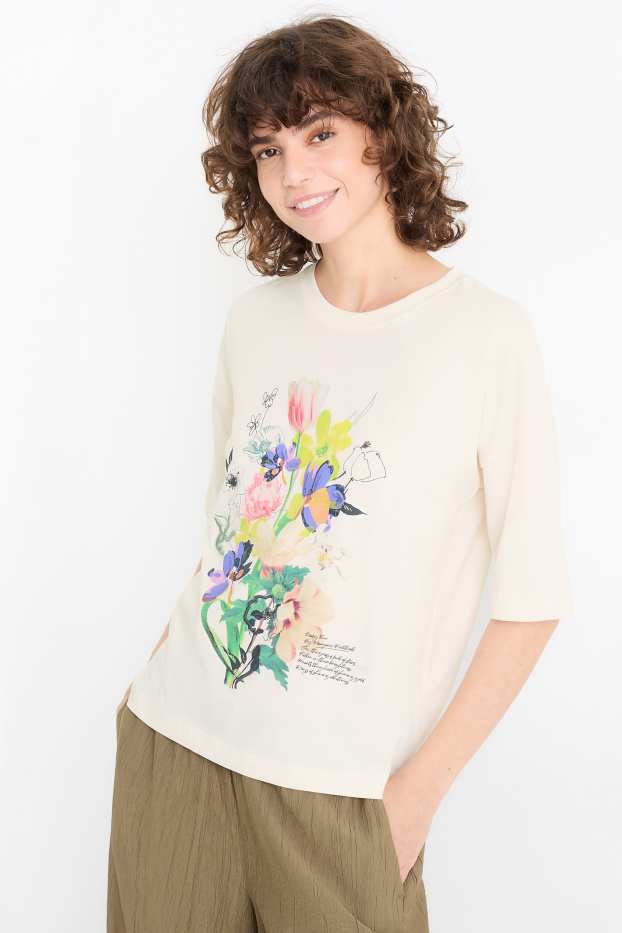 Damen - T-Shirt - Regular Fit - cremeweiß