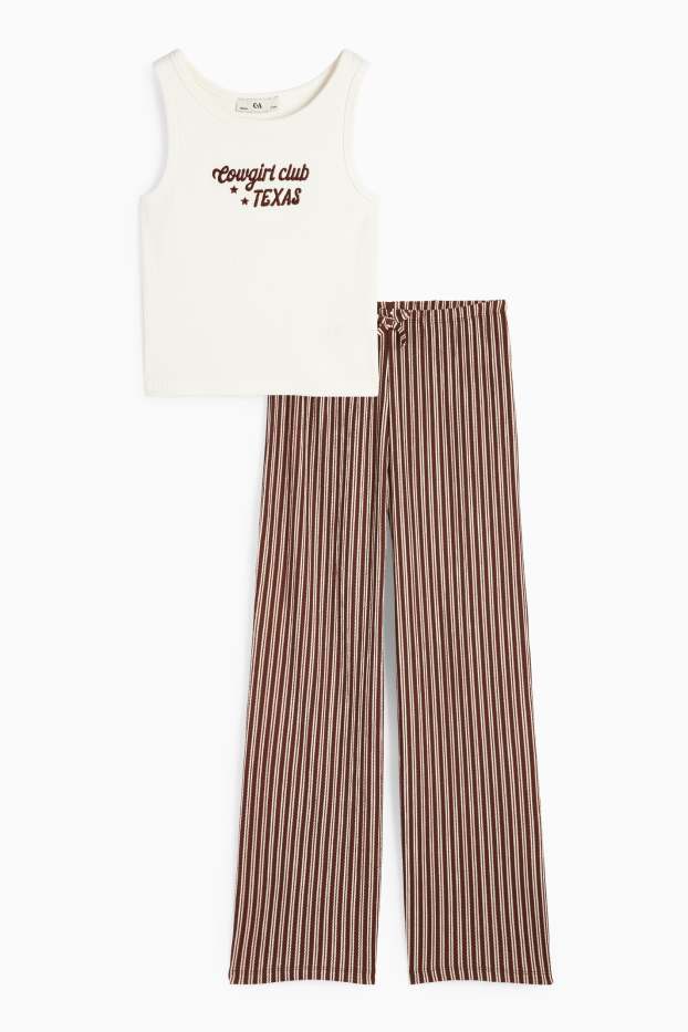 Nena - Texas - conjunt - top i pantalons de punt - 2 peces - texturat - marró fosc