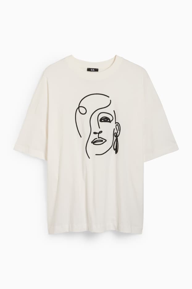 Femei - Tricou cu ștrasuri - regular fit  - alb