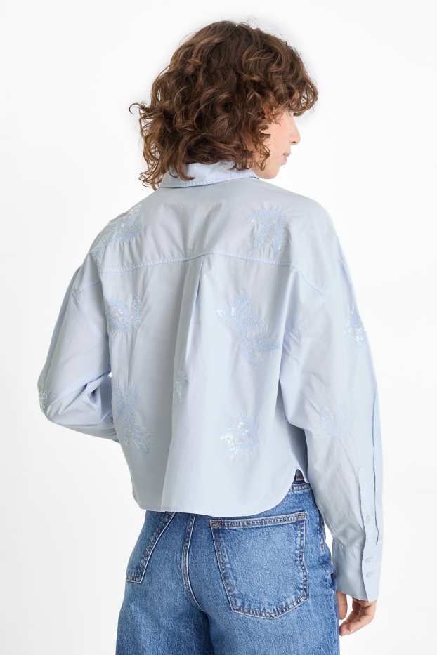 Femmes - Chemisier - effet brillant - bleu clair