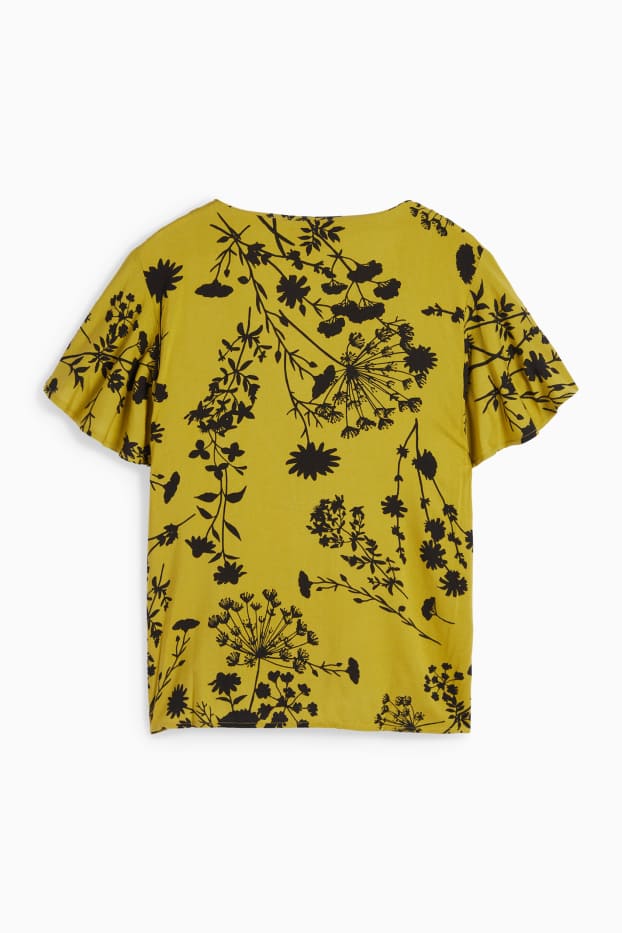 Mujer - Blusa con escote en pico - de flores - verde