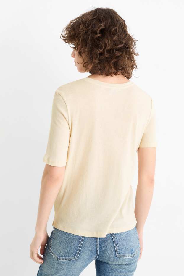 Femmes - T-shirt à encolure en V - regular fit - beige clair