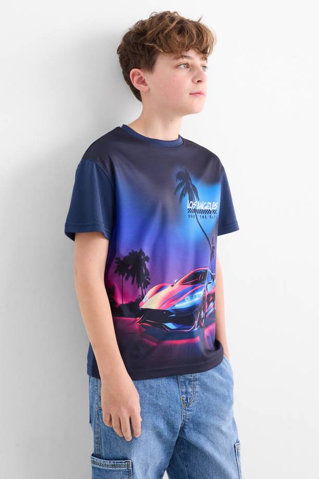 Kinder Jungen - Auto und Palme - Kurzarmshirt - dunkelblau