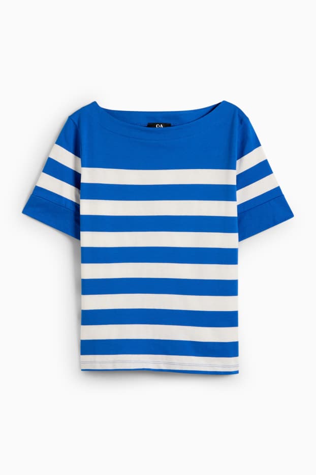 Damen - T-Shirt - Relaxed Fit - gestreift - blau / weiß