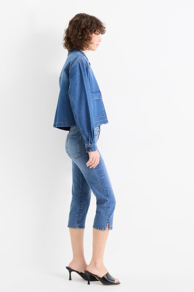 Damen - Capri Jeans mit Gürtel - Mid Waist - jeansblau