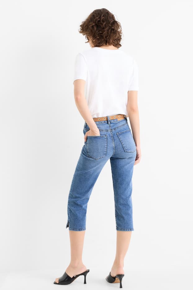 Damen - Capri Jeans mit Gürtel - Mid Waist - jeansblau