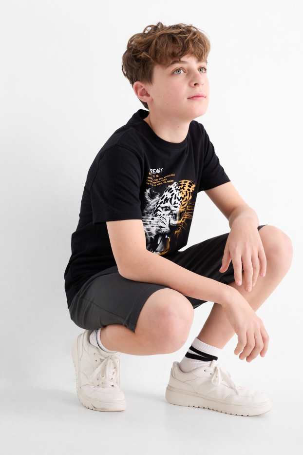 Nen - Lleopard - conjunt - samarreta de màniga curta i pantalons curts - 2 peces - negre