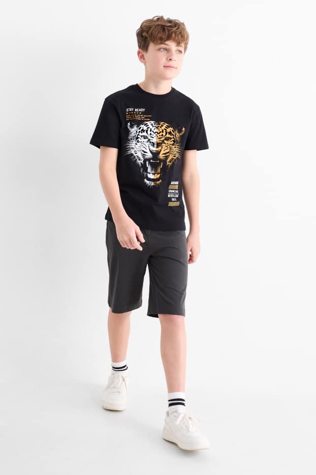 Nen - Lleopard - conjunt - samarreta de màniga curta i pantalons curts - 2 peces - negre