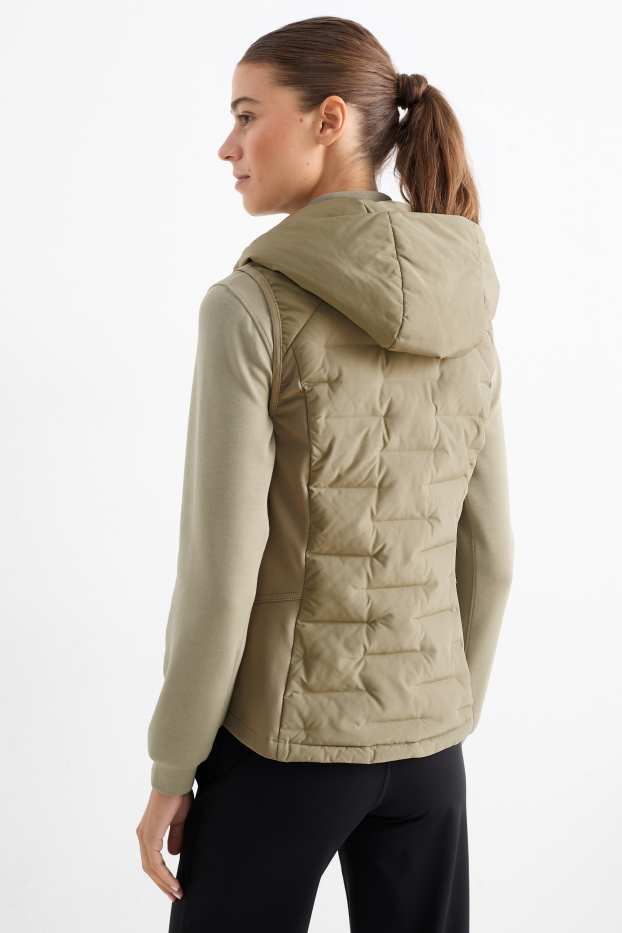 Women - Thermal quilted gilet with hood - khaki
