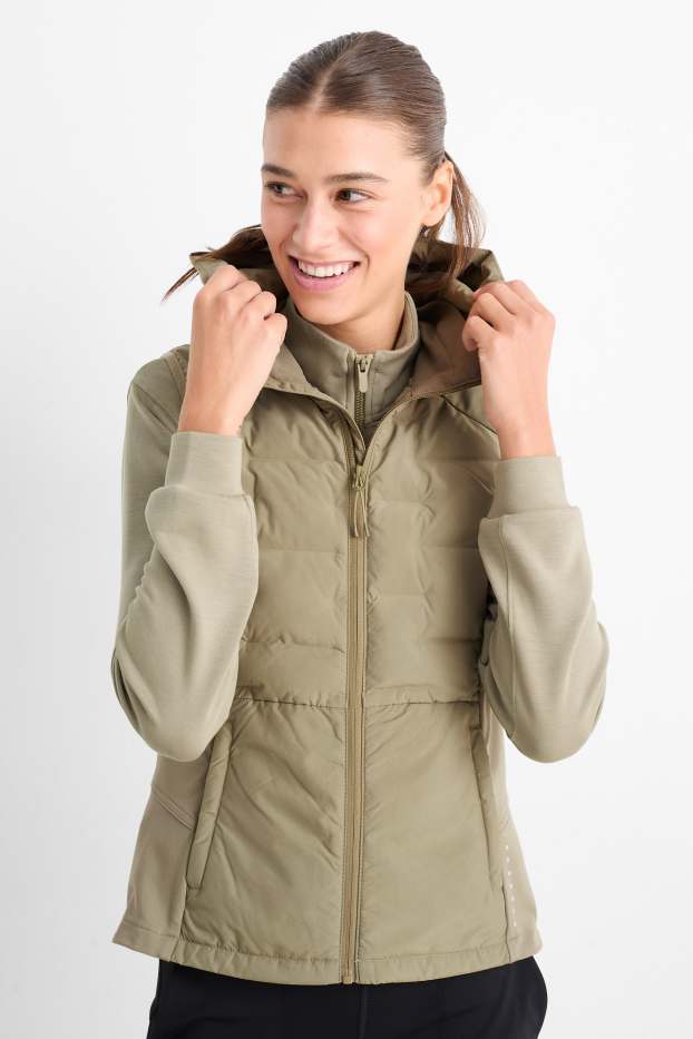Women - Thermal quilted gilet with hood - khaki