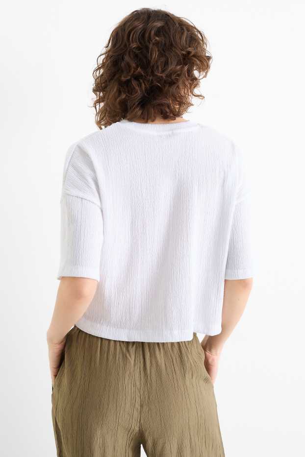 Dames - T-shirt - relaxed fit - met structuur - wit