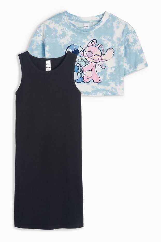 Enfants filles - Lilo & Stitch - ensemble - T-shirt et robe - 2 pièces - bleu  / noir