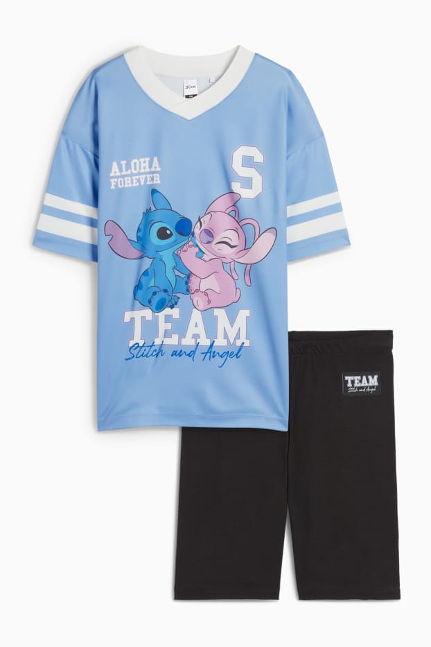 Kinderen: meisjes - Lilo & Stitch - set - T-shirt en fietsbroek - 2-delig - lichtblauw