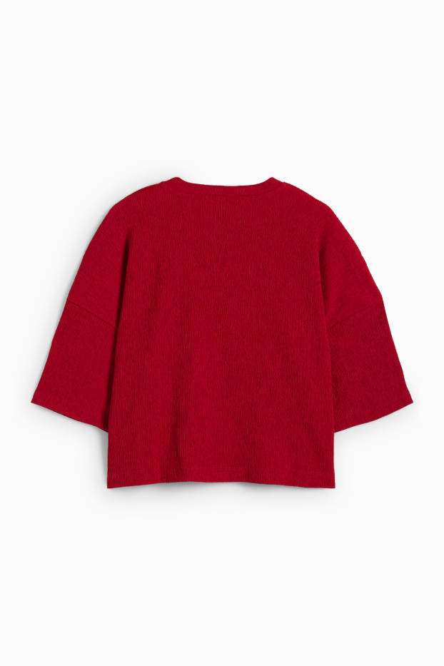 Femmes - T-shirt - relaxed fit - texturé - rouge foncé