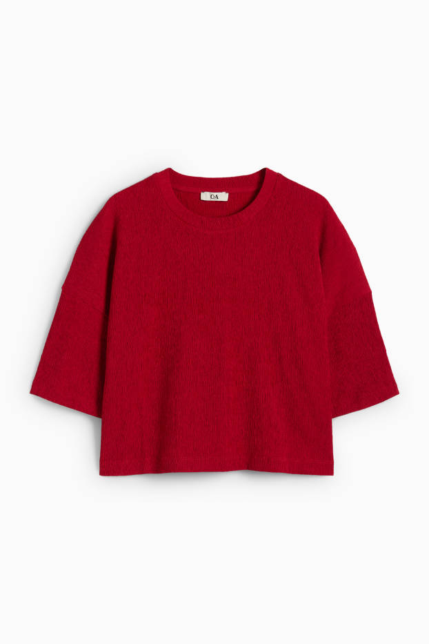 Femmes - T-shirt - relaxed fit - texturé - rouge foncé