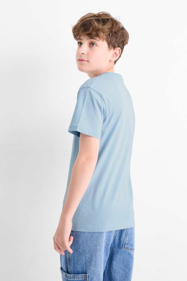 Děti - chlapci - Motiv tenisek - tričko s krátkým rukávem - světle modrá