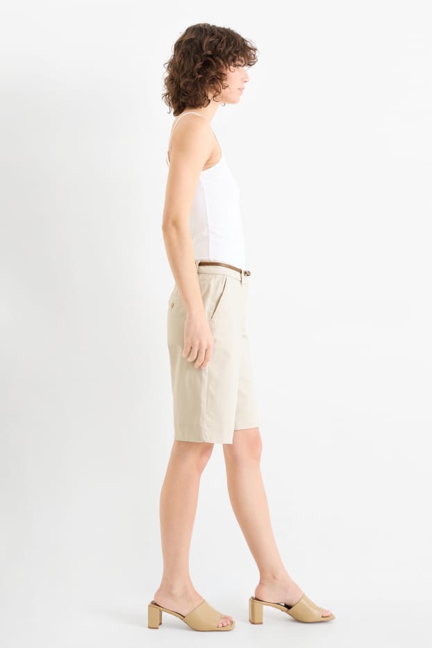 Dámské - Bermudy s páskem - mid waist - světle béžová