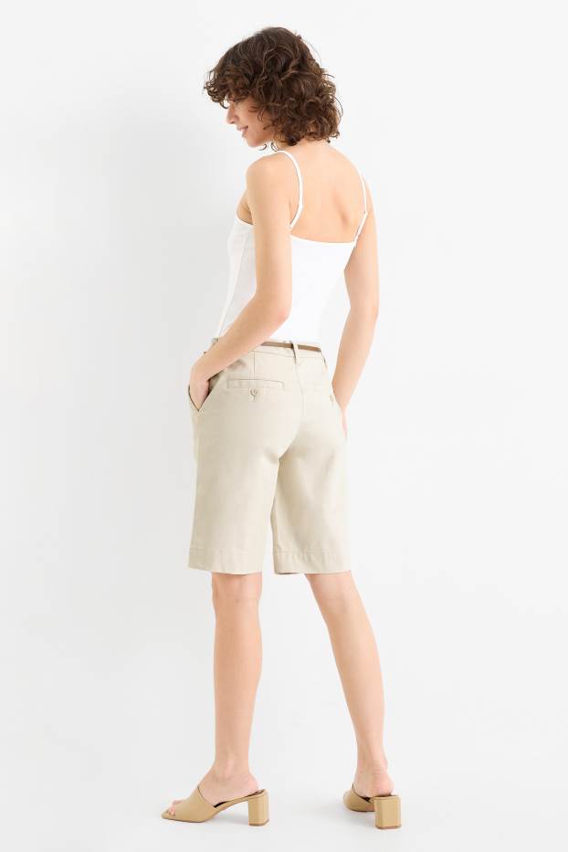Dámské - Bermudy s páskem - mid waist - světle béžová